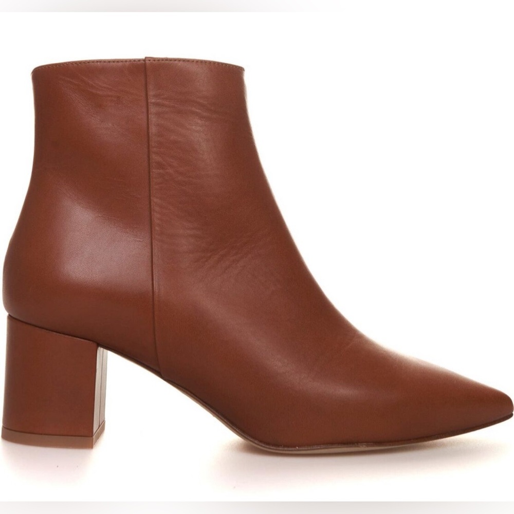 NWOB L’AGENCE Jeanne II Pointed Toe Bootie in Luggage Brown, Size 38.5